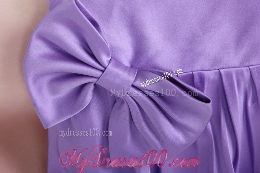Column Lavender Strapless Bows Mini-length Evening Dress