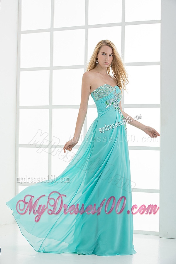 Column Sweetheart Floor-length Applique Aqua Blue Evening Dress