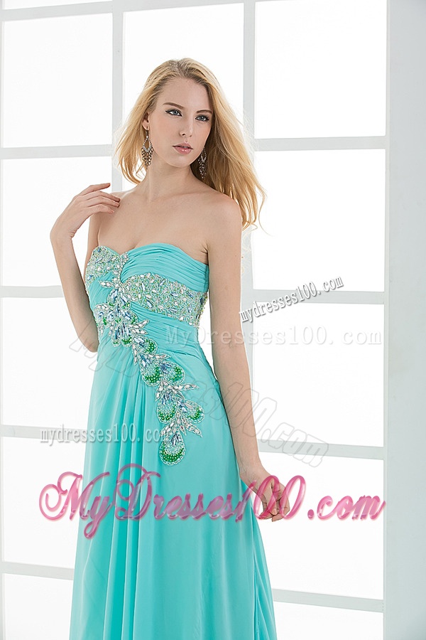 Column Sweetheart Floor-length Applique Aqua Blue Evening Dress
