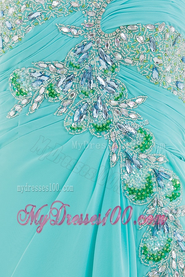 Column Sweetheart Floor-length Applique Aqua Blue Evening Dress