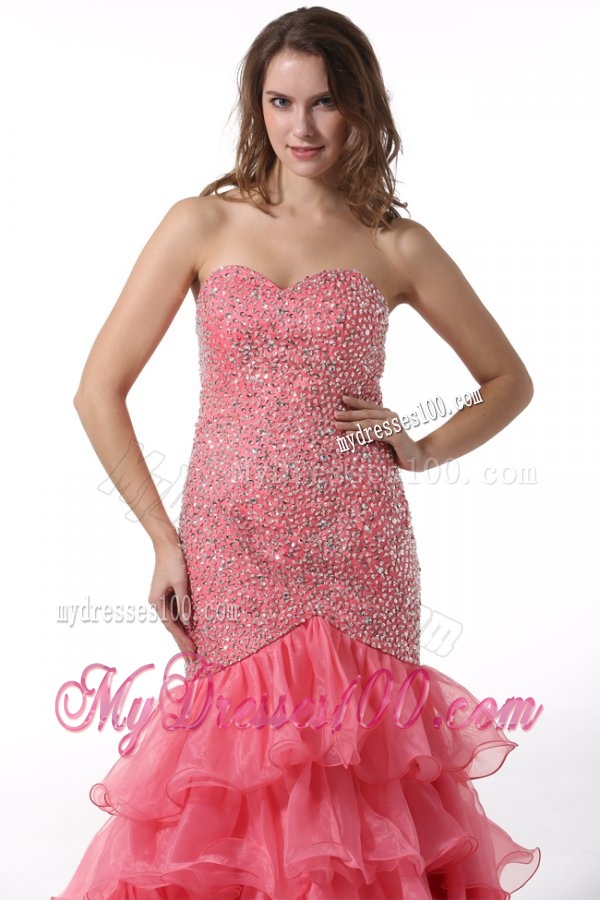 Court Train Mermaid Sweetheart Evening Dress with Beading and Layers