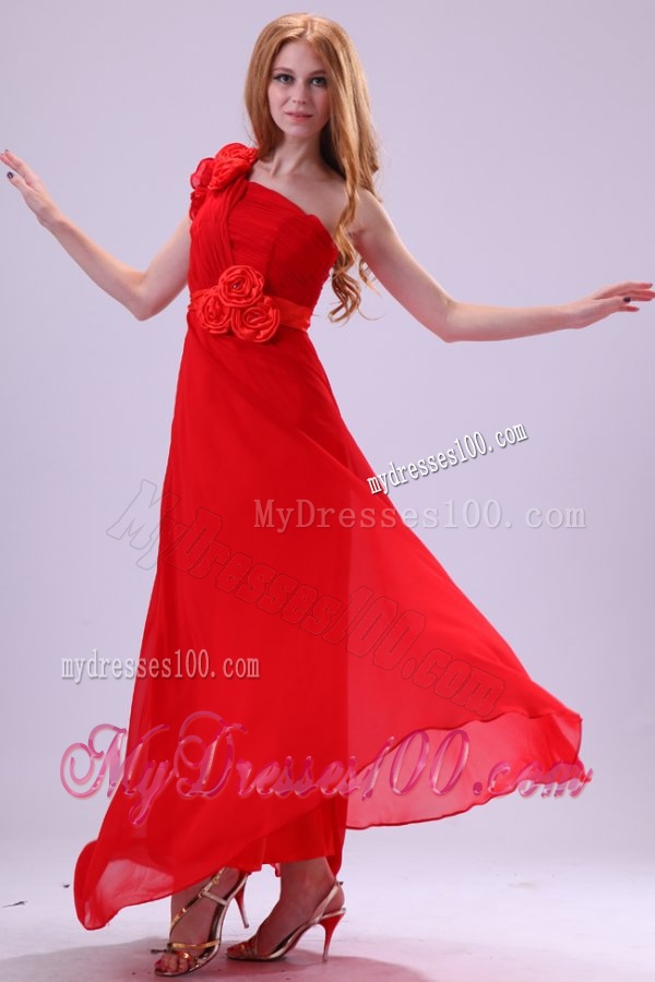 Discount Empire One Shoulder Red Ruching Chiffon Evening Dress