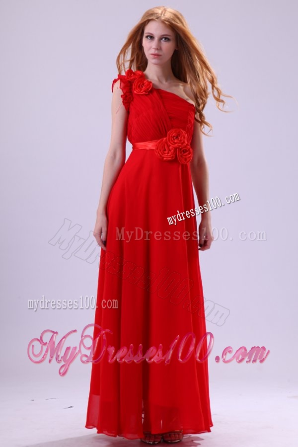 Discount Empire One Shoulder Red Ruching Chiffon Evening Dress