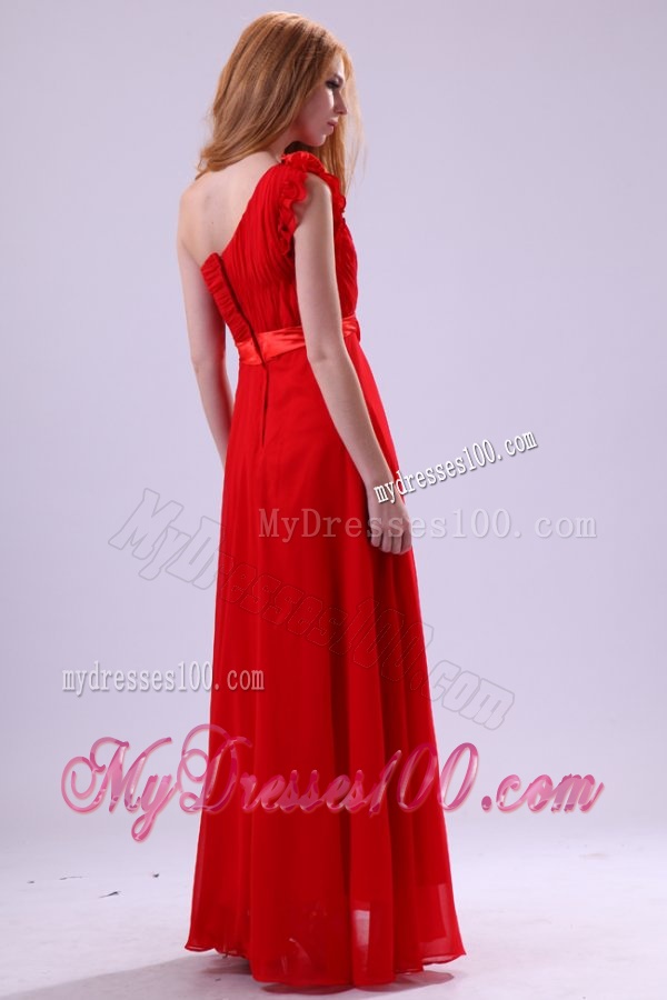 Discount Empire One Shoulder Red Ruching Chiffon Evening Dress