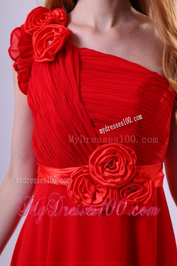 Discount Empire One Shoulder Red Ruching Chiffon Evening Dress