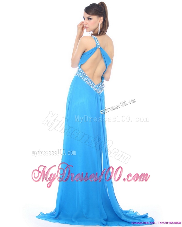 Elegant 2016 One Shoulder Blue Long Evening Dress with Rhinestones