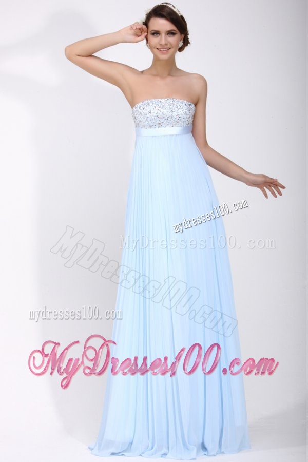 Elegant Empire Strapless Chiffon 2016 Spring Blue Evening Dress with Beading