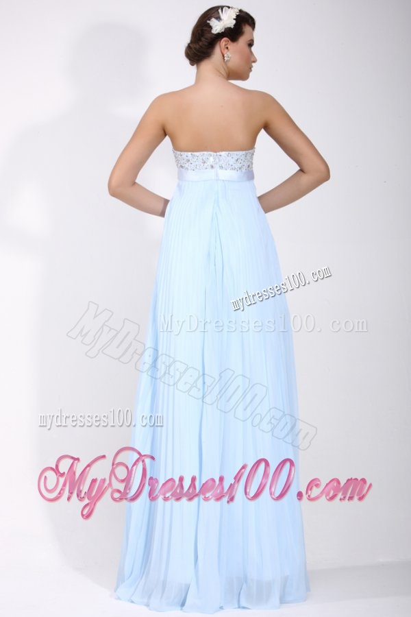 Elegant Empire Strapless Chiffon 2016 Spring Blue Evening Dress with Beading