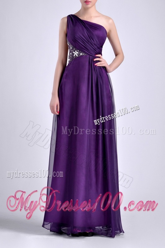 Elegant One Shoulder Criss Cross Purple Evening Dress with Beading