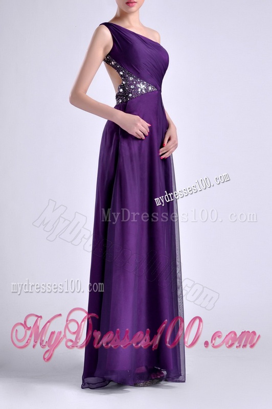 Elegant One Shoulder Criss Cross Purple Evening Dress with Beading