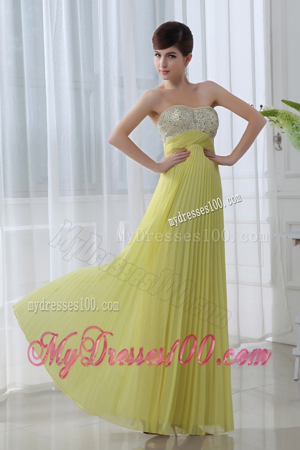 Empire Beading Sweetheart Beading Pleats Yellow Evening Dress