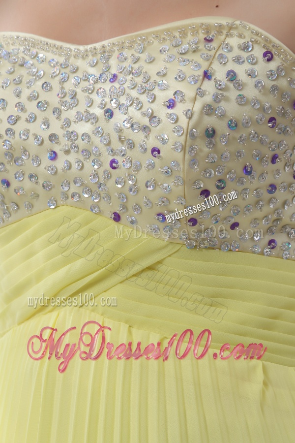 Empire Beading Sweetheart Beading Pleats Yellow Evening Dress