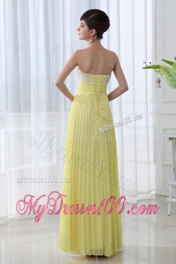 Empire Beading Sweetheart Beading Pleats Yellow Evening Dress