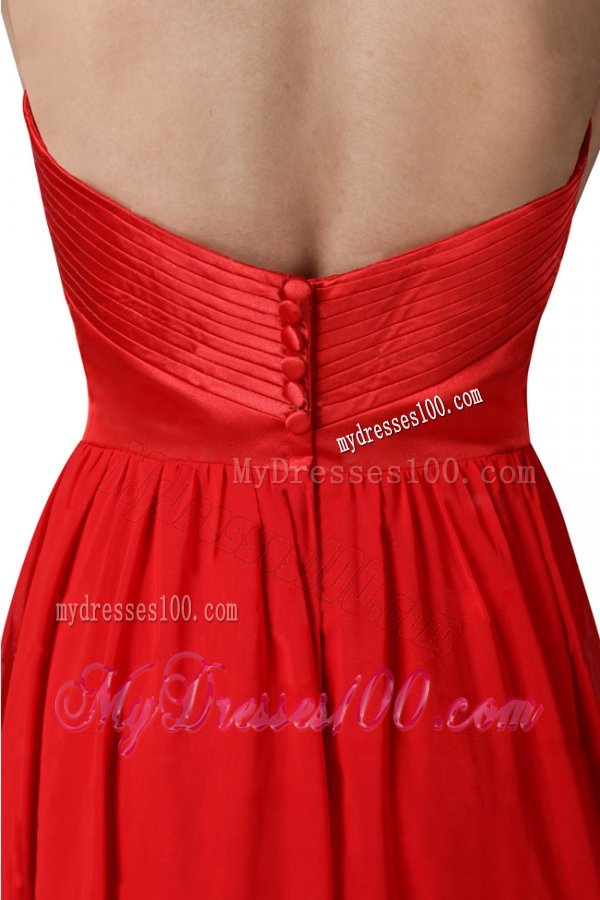 Empire Halter Top Ruching Red Chiffon Evening Dress