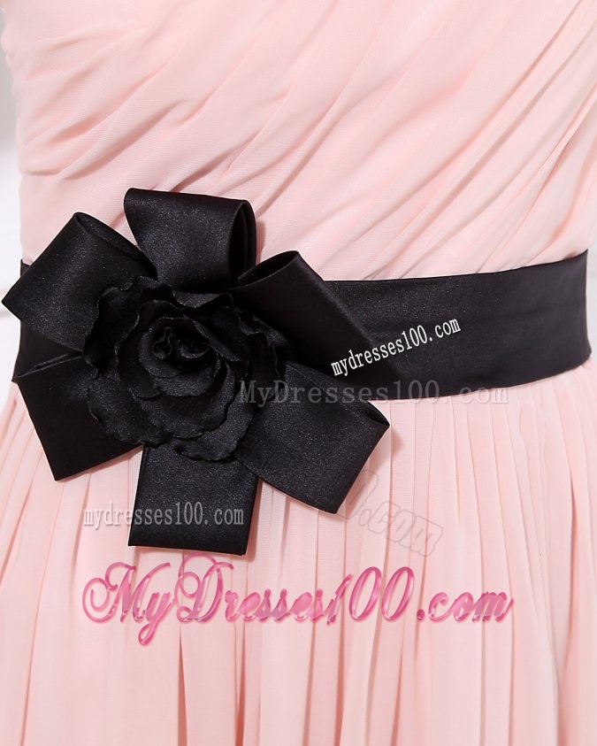 Empire One Shoulder Floor-length Pink Ruching Evening Dress with Side Zipper