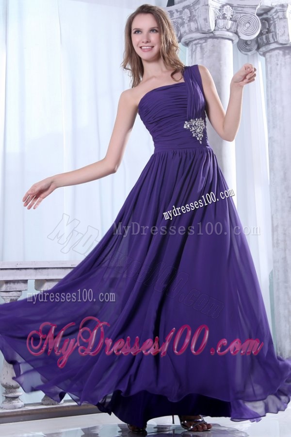 Empire One Shoulder Evening Dress with Beading and Ruching