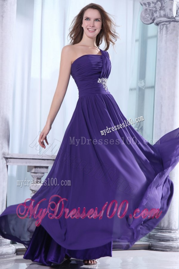 Empire One Shoulder Evening Dress with Beading and Ruching