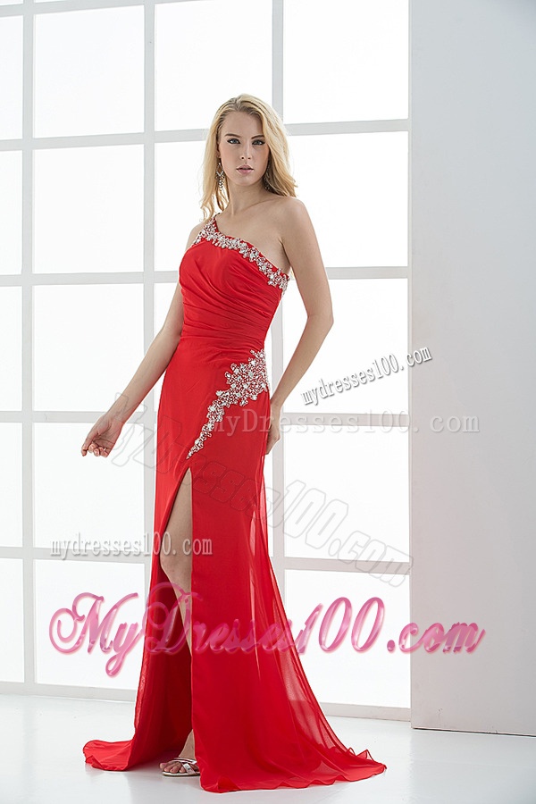 Empire One Shoulder Evening Dress with Beading and Ruching