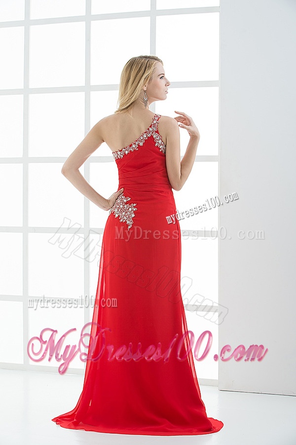 Empire One Shoulder Evening Dress with Beading and Ruching