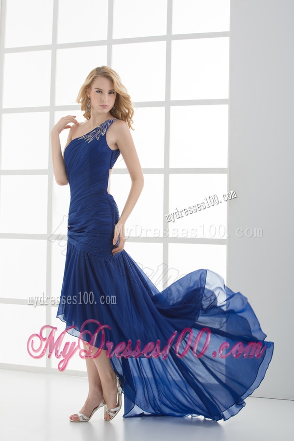 Empire One Shoulder Sleeveless Appliques High-low Evening Dress