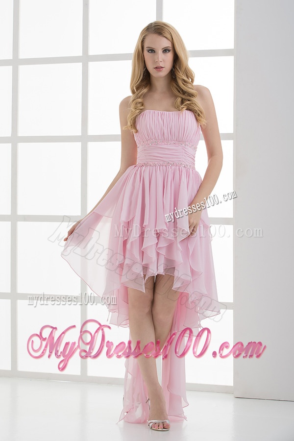 Empire Strapless High-low Ruching Baby Pink Evening Dress