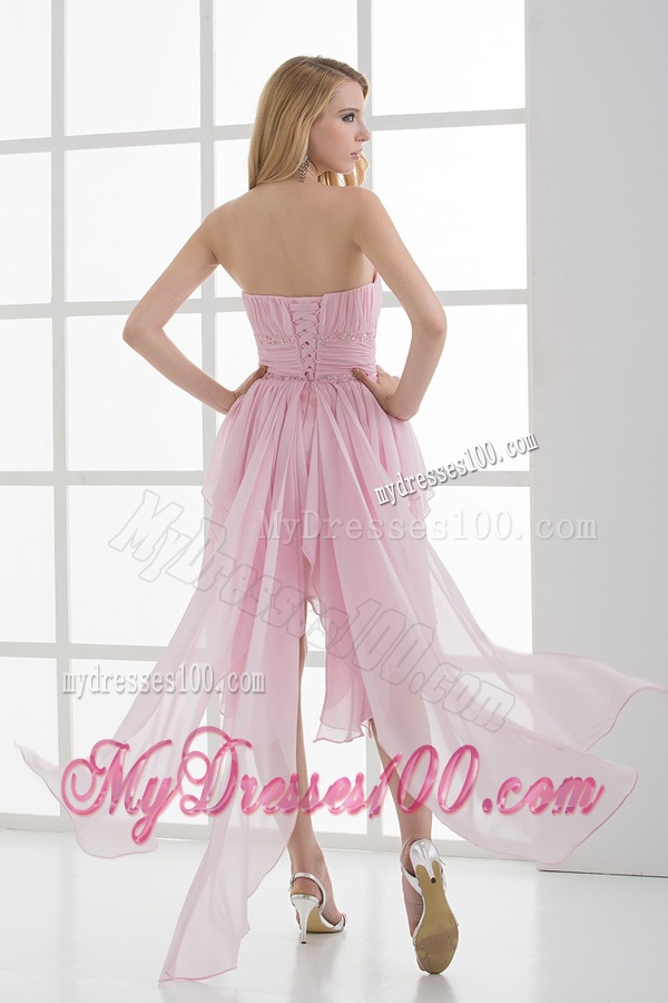 Empire Strapless High-low Ruching Baby Pink Evening Dress