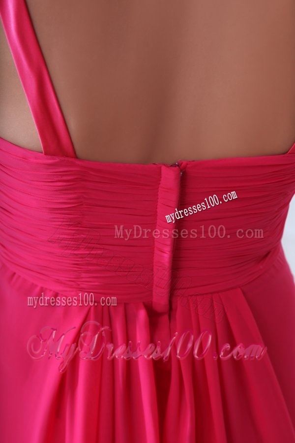 Empire Straps Hot Pink Beading and Ruching Chiffon Evening Dress
