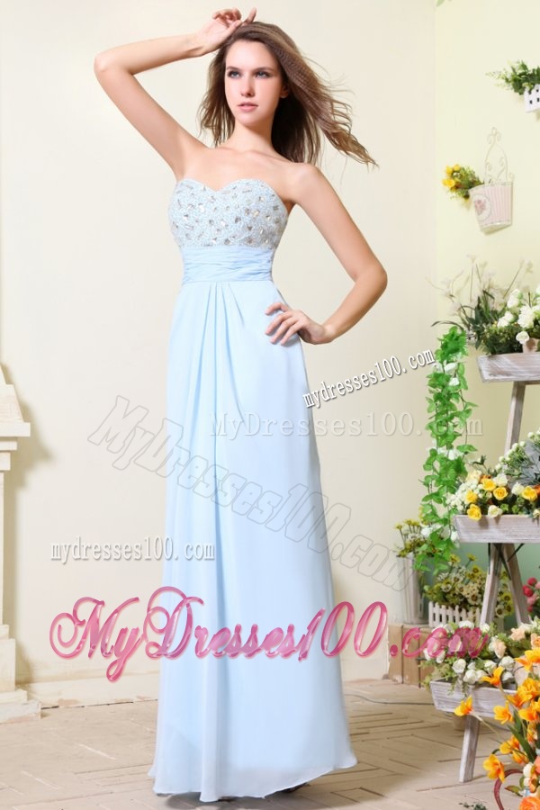 Empire Sweetheart Beading Light Blue Chiffon Evening Dress