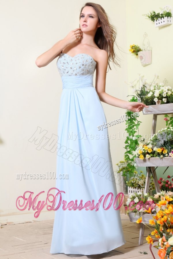 Empire Sweetheart Beading Light Blue Chiffon Evening Dress