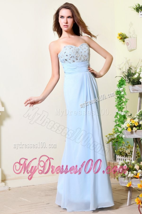 Empire Sweetheart Beading Light Blue Chiffon Evening Dress