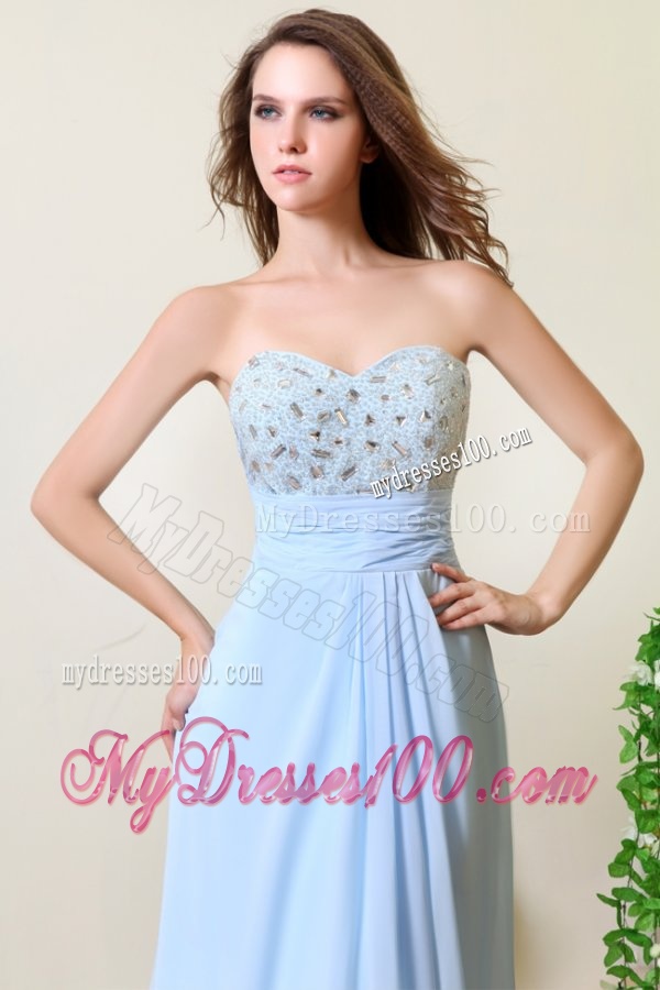 Empire Sweetheart Beading Light Blue Chiffon Evening Dress