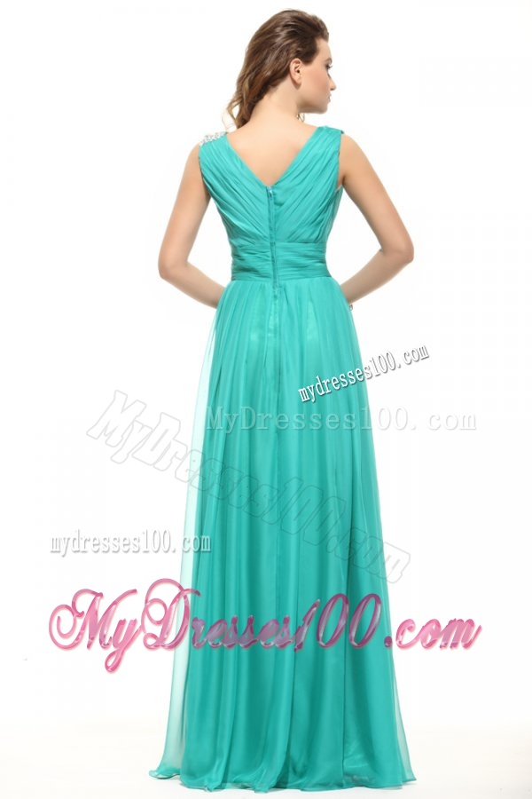 Empire V-neck Turquoise Chiffon Ruching 2016 Evening Dress