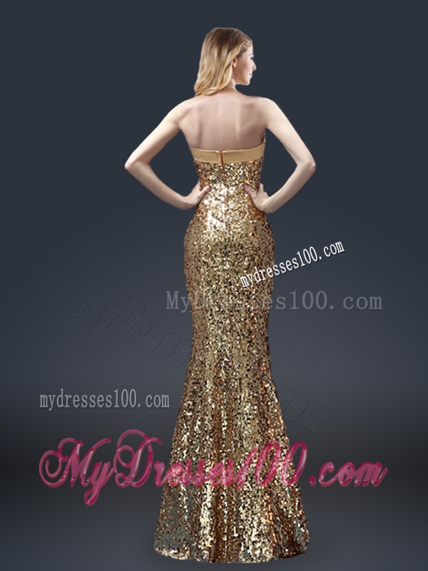 Fall Column Sequins Evening Dresses with Bowknot in Gold