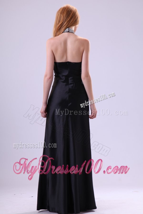 Fashionable Black Column Halter Top Neck Evening Dress with Beading
