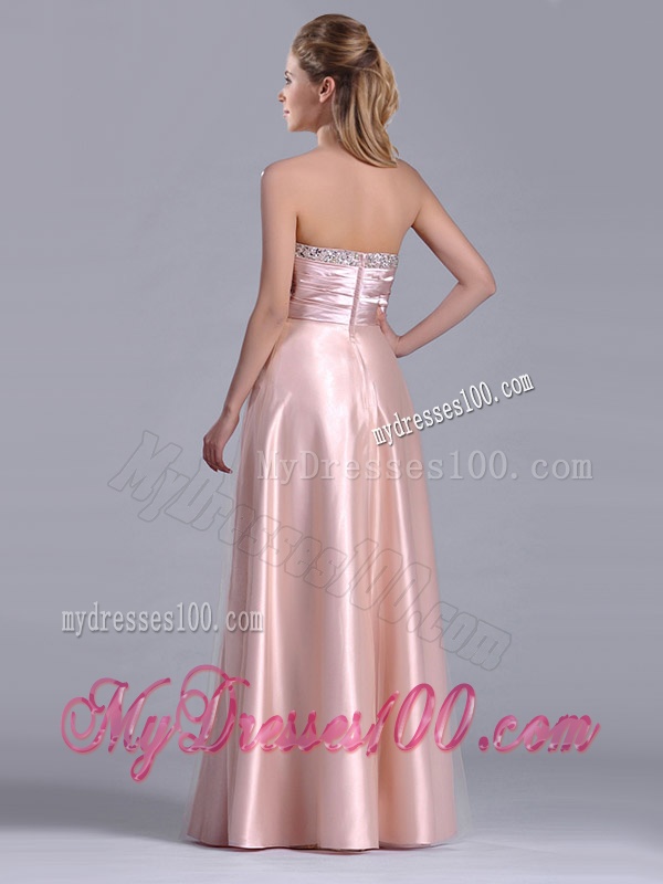 Fashionable Strapless Peach Long Evening Dress with Beaded Bodice