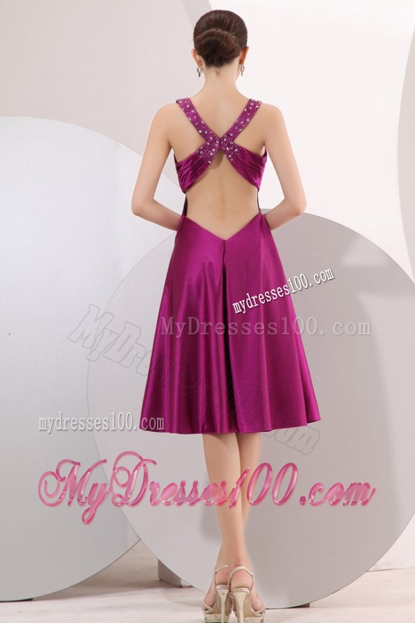 Fuchsia Beading Straps Short Evening Dress with Ruching