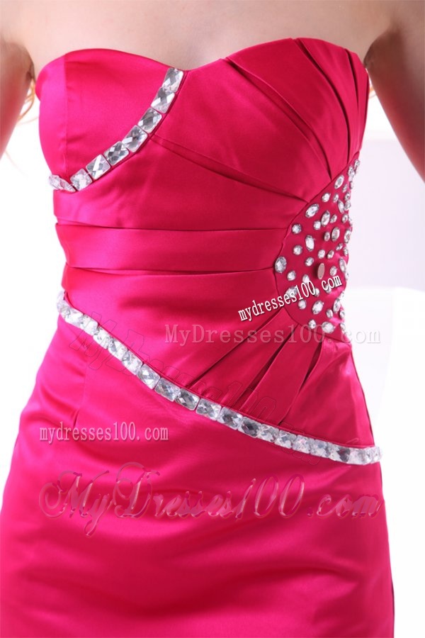 Hot Pink Column Sweetheart Evening Dress with Beading and Ruching