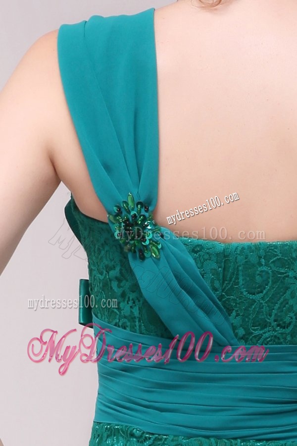 Informal Column One Shoulder Floor-length Lace Green Evening Dresses