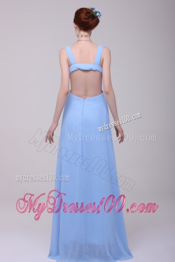 Light Blue V-neck Beading and High Silt Evening Dress in Chiffon