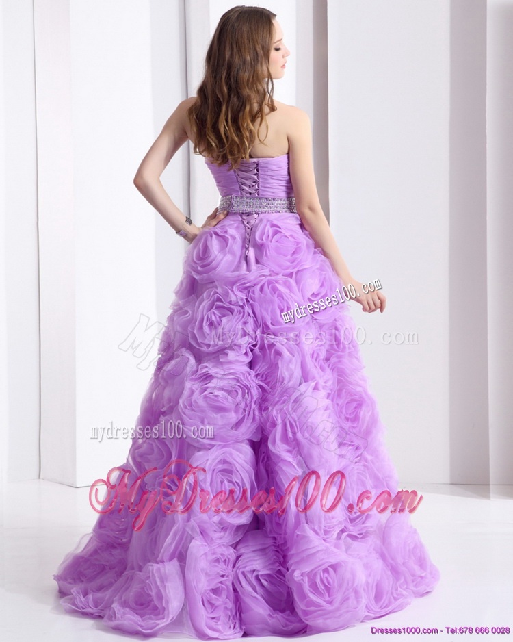 Lilac Sweetheart Evening Dresses with Rolling Flowers and Sequins