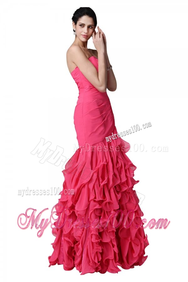 Mermaid Sweetheart Beading Ruffles Hot Pink Evening Dress