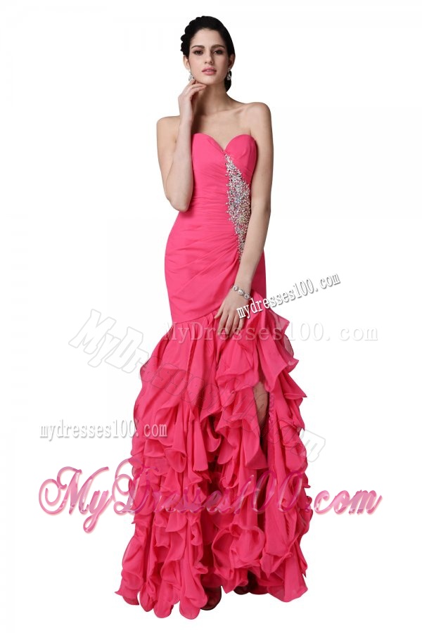 Mermaid Sweetheart Beading Ruffles Hot Pink Evening Dress