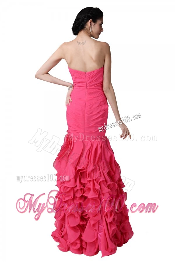 Mermaid Sweetheart Beading Ruffles Hot Pink Evening Dress