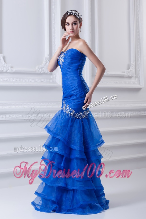 Mermaid Sweetheart Organza Evening Dress with Beading and Ruffled Layers