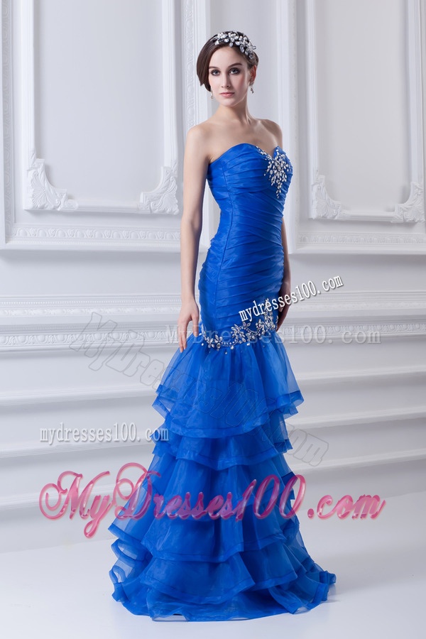 Mermaid Sweetheart Organza Evening Dress with Beading and Ruffled Layers