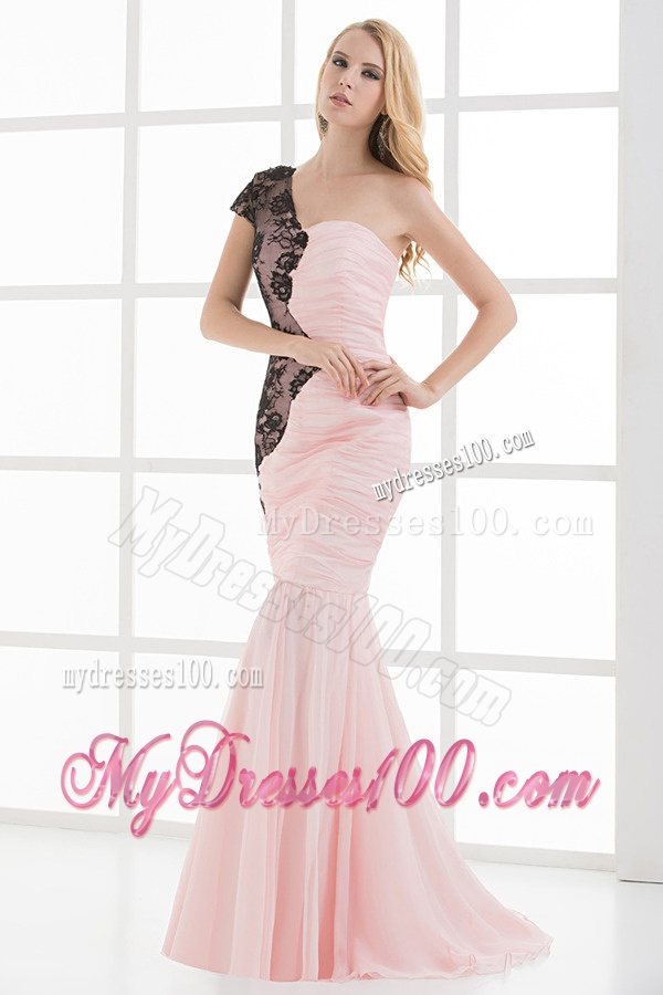 Mermaid Sweetheart Ruching Chiffon Lace Light Pink Evening Dress