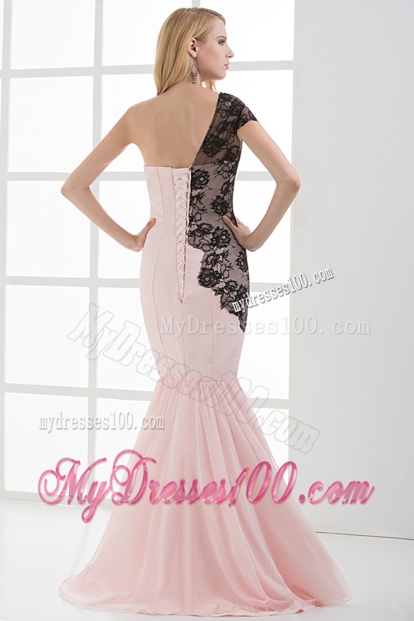 Mermaid Sweetheart Ruching Chiffon Lace Light Pink Evening Dress
