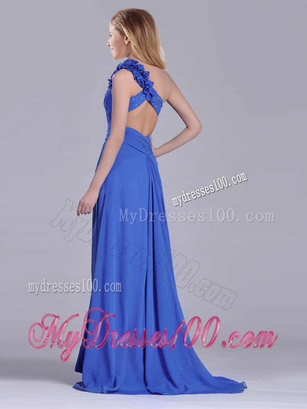Modest Beaded and Applique Criss Cross Evening Dress with Brush Train