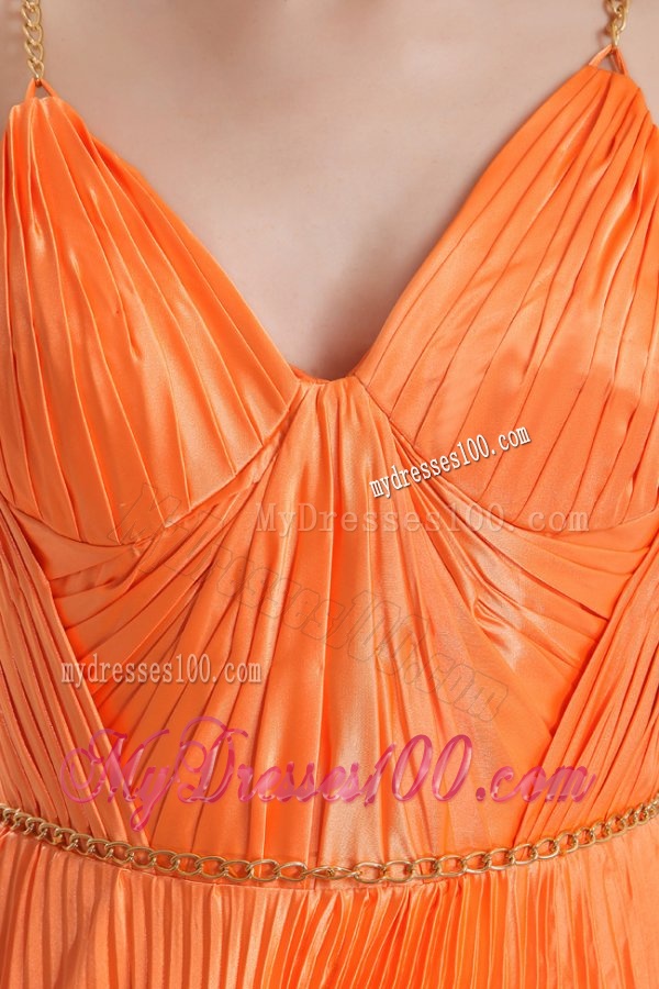 Modest Princes Straps Court Train Taffeta Orange Evening Dress with Ruching