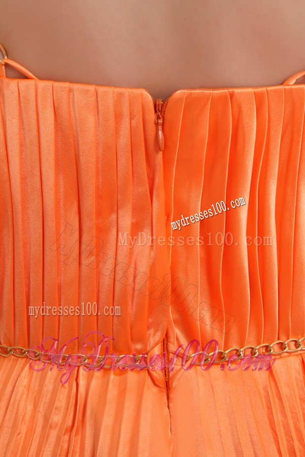 Modest Princes Straps Court Train Taffeta Orange Evening Dress with Ruching